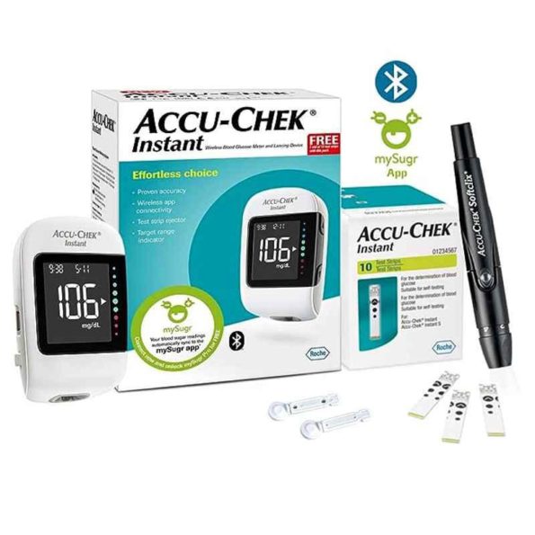 Accu-Chek White Instant Glucometer Kit with 10 Pcs Test Strips & Lancets